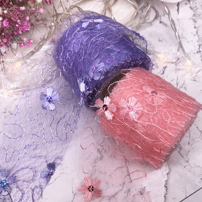 

5 yards 6cm Net Yarn Flower Embroidery Organza Stain Ribbon DIY Crafts Hair Bow Gift Bouquet Wrapping Sewing Accessories