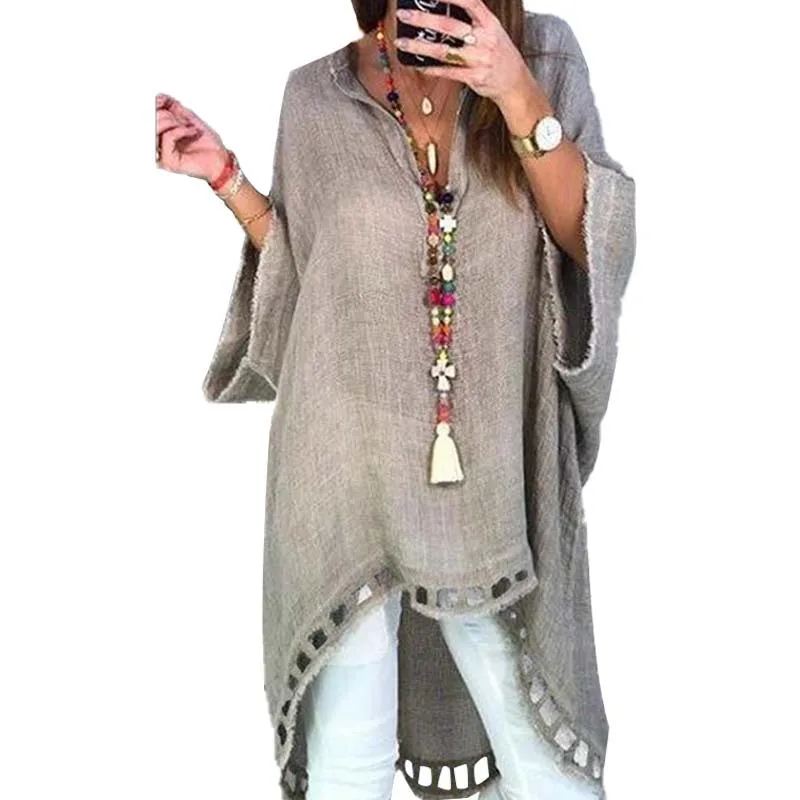 

2021 In the summerthe new women's fashion leisure dress big yards place v-neck pure color dressloose