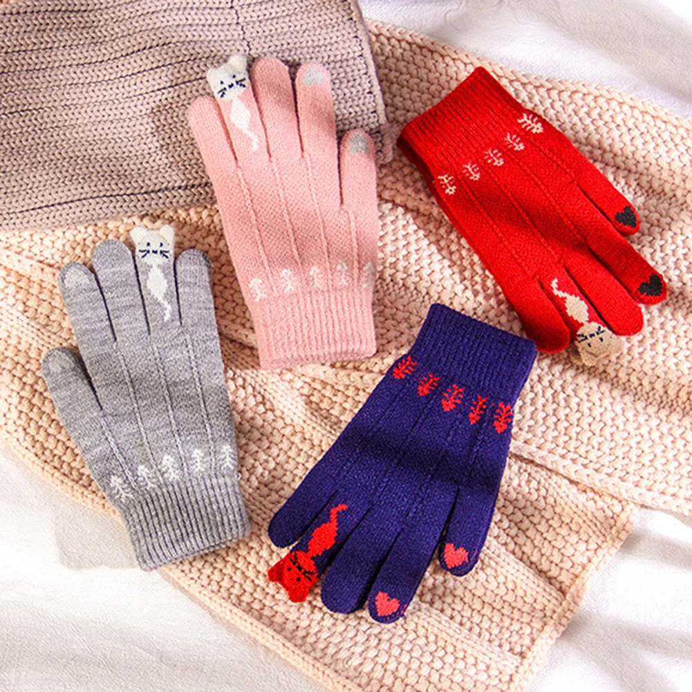 

Winter Warm Cute Trendy Design Cartoon Touchable Screen Gloves Full Finger Knitted warm Mittens for Women Gilrls Grove Xmas Gift