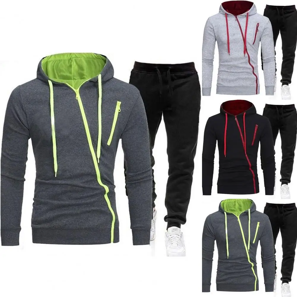 

Men Long Sleeve Zip Hoodie Sweatshirt Pants Tracksuit Autumn Winter Outfit Set Loose Sweatshirts Men's Clothing