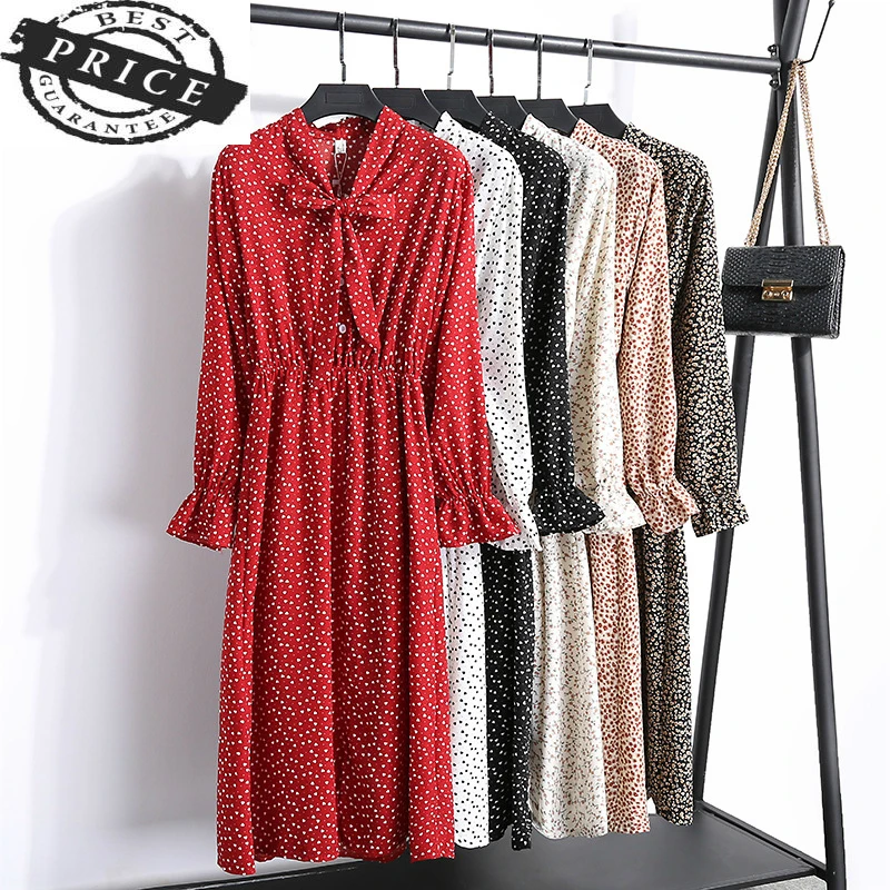 

Шифоновое платье; Сезон весна-осень; Платье с принтом повседневные Изящные женские цветочные длинные платья с бантом с длинными рукавами дл...