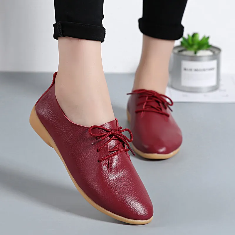 

Women flats genuine leather shoes female fashion casual comfortable women shoes solid lace-up summer shoes woman ladies shoes