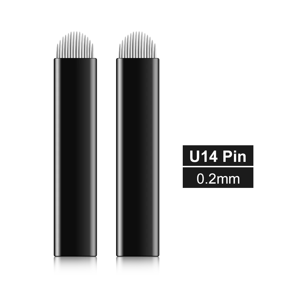

100 шт. Одноразовые Иглы для микроблейдинга изогнутые 0,2 мм 14 контактов U-образной формы перманентного макияжа бровей татуажа ручное лезвие д...