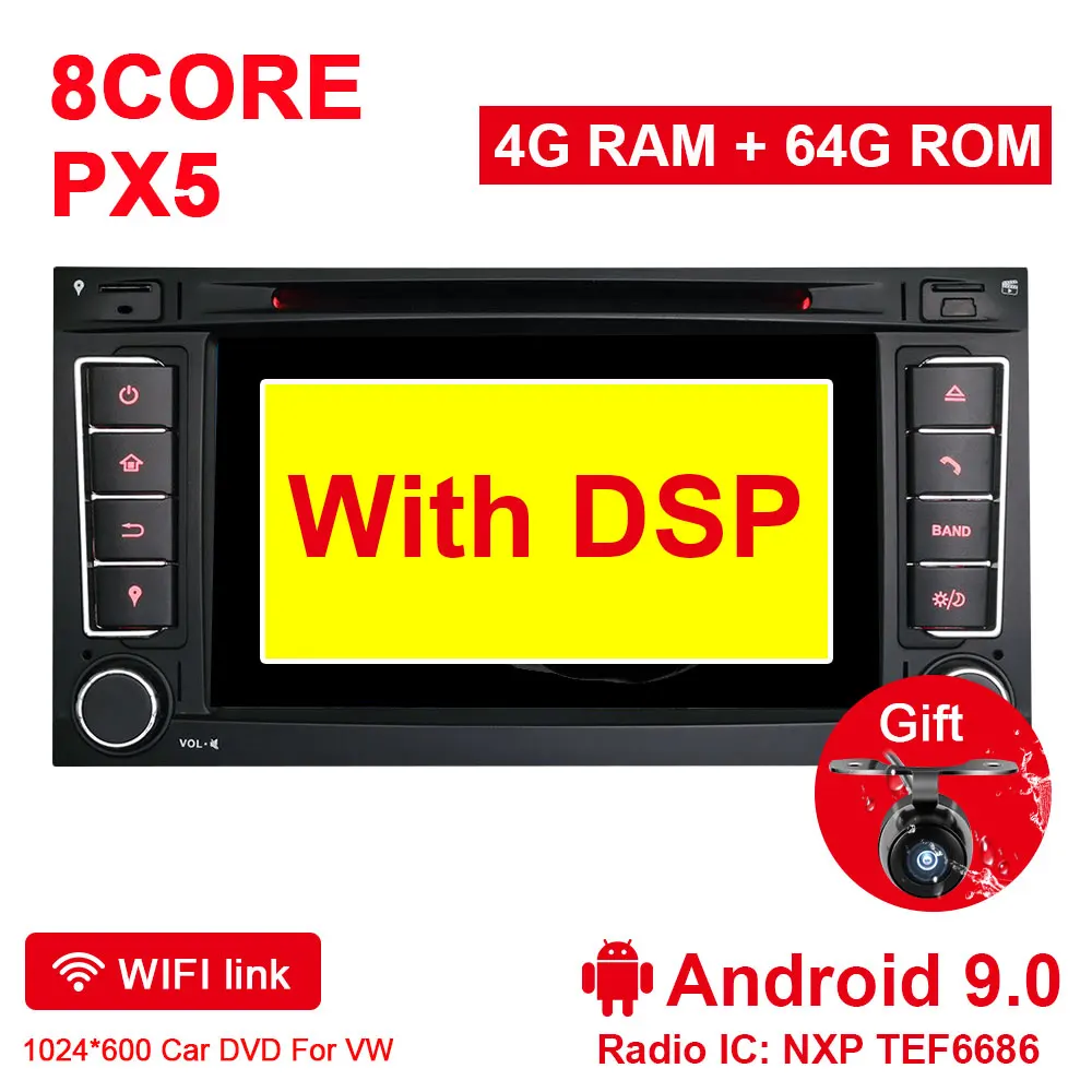 Eunavi 2 Din Android 9 автомобильный dvd-плеер gps Navi для VW/Volkswagen/Touareg/Transporter T5 с Canbus Wifi стерео радио FM DSP RDS - Цвет: PX5 4G 64G DSP