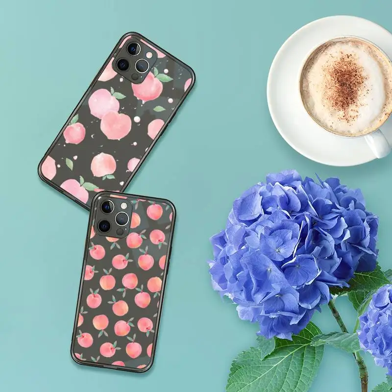 

peach Phone Case For iPhone 12 11 8 7 se 2020 pro X XS XR MAX Plus Black Transparent Cover