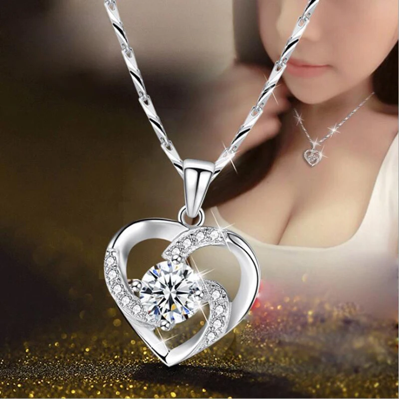 

LMNZB New Luxury Crystal CZ Heart Pendant Choker Necklace Original 925 Silver Chain Necklaces For Women Wedding Jewelry Gifts