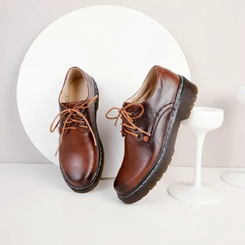 

ZawsThia Spring Autumn Round Toe Rubber Thick Sole Lace-up Womens Oxford Working Platform Flats Dress Derby Shoes Size 34-43