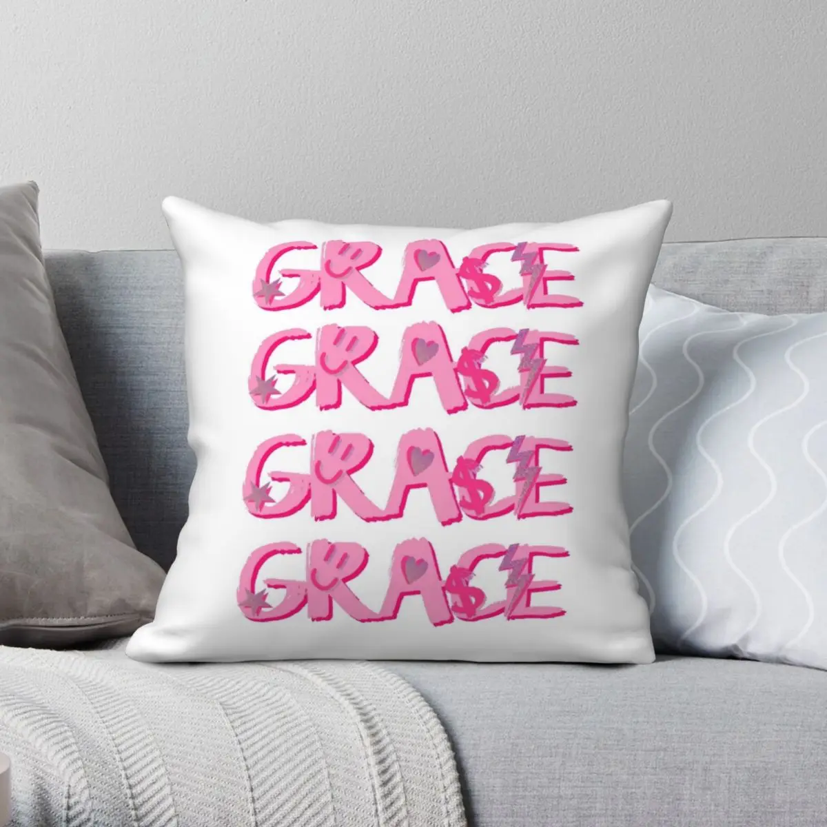 

GRACE Name Square Pillowcase Polyester Linen Velvet Creative Zip Decor Pillow Case Bed Cushion Cover Wholesale 18"