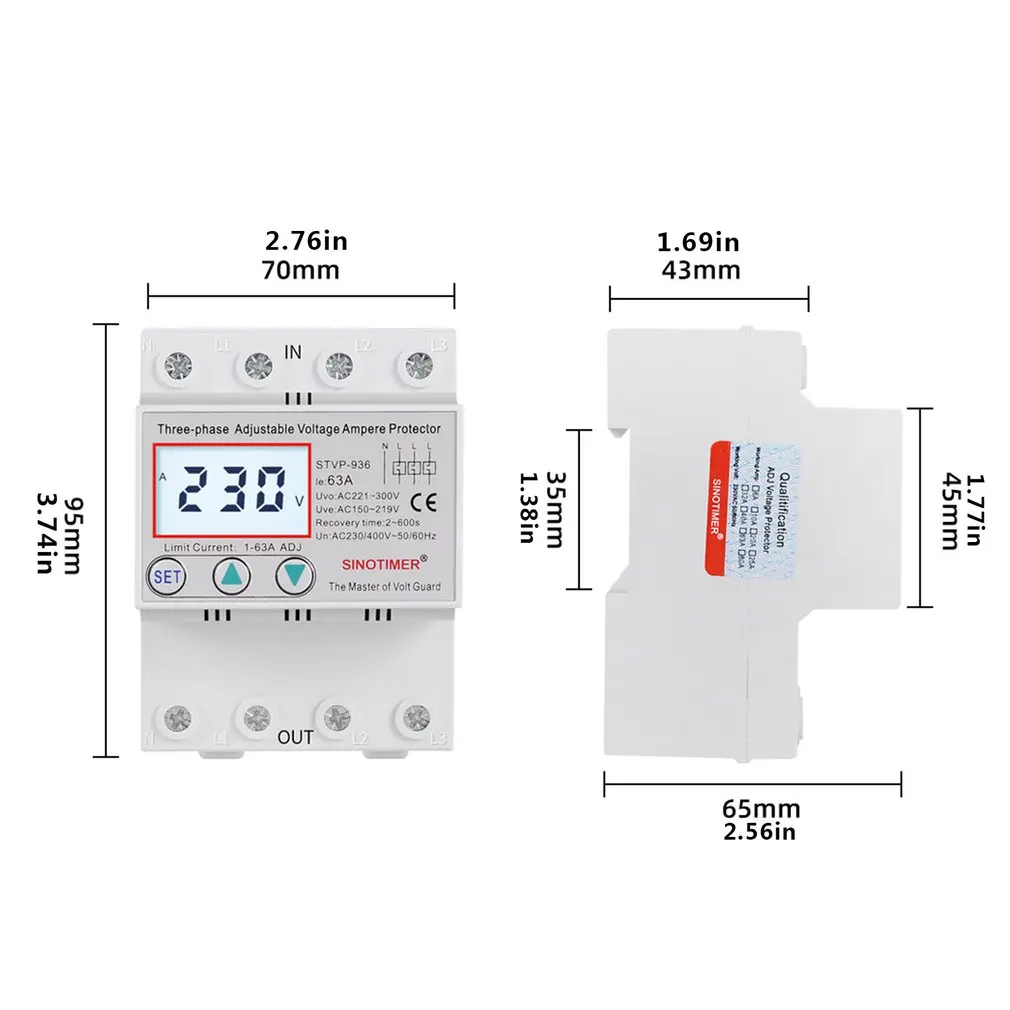 

Din Rail 3 Phase Voltage Relay 380V Voltmeter Ammeter Over and Under Voltage Relays Adjust Current Overvoltage