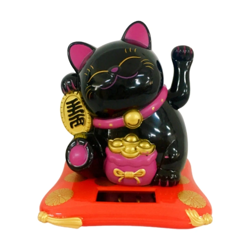

Solar Electric Cute Lucky Cat Ornaments Desktop Craft Art Home Shop Hotel Shaking Hand Chinese Lucky Cat Wealth Waving