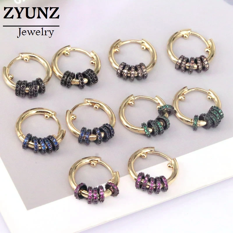 

Серьги-кольца женские круглые, с плавающими фианитами, 4 пары