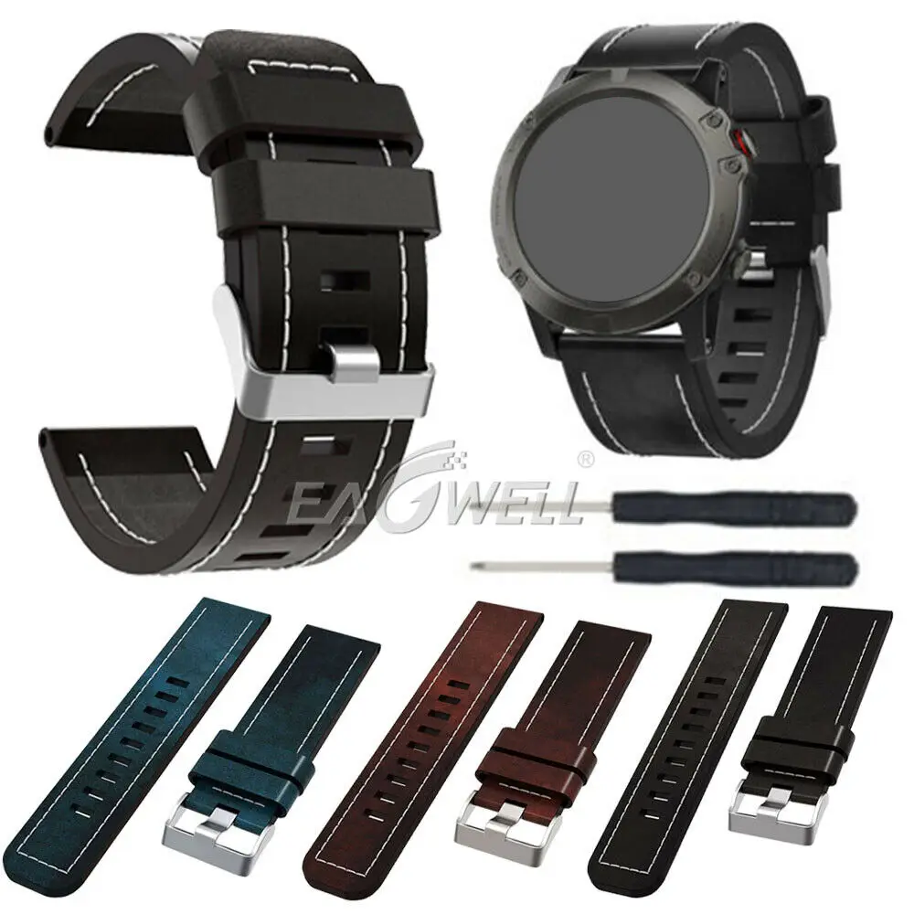 Ремешок для смарт часов Garmin Fenix 6X / Pro 5X Plus сменный Браслет из натуральной кожи