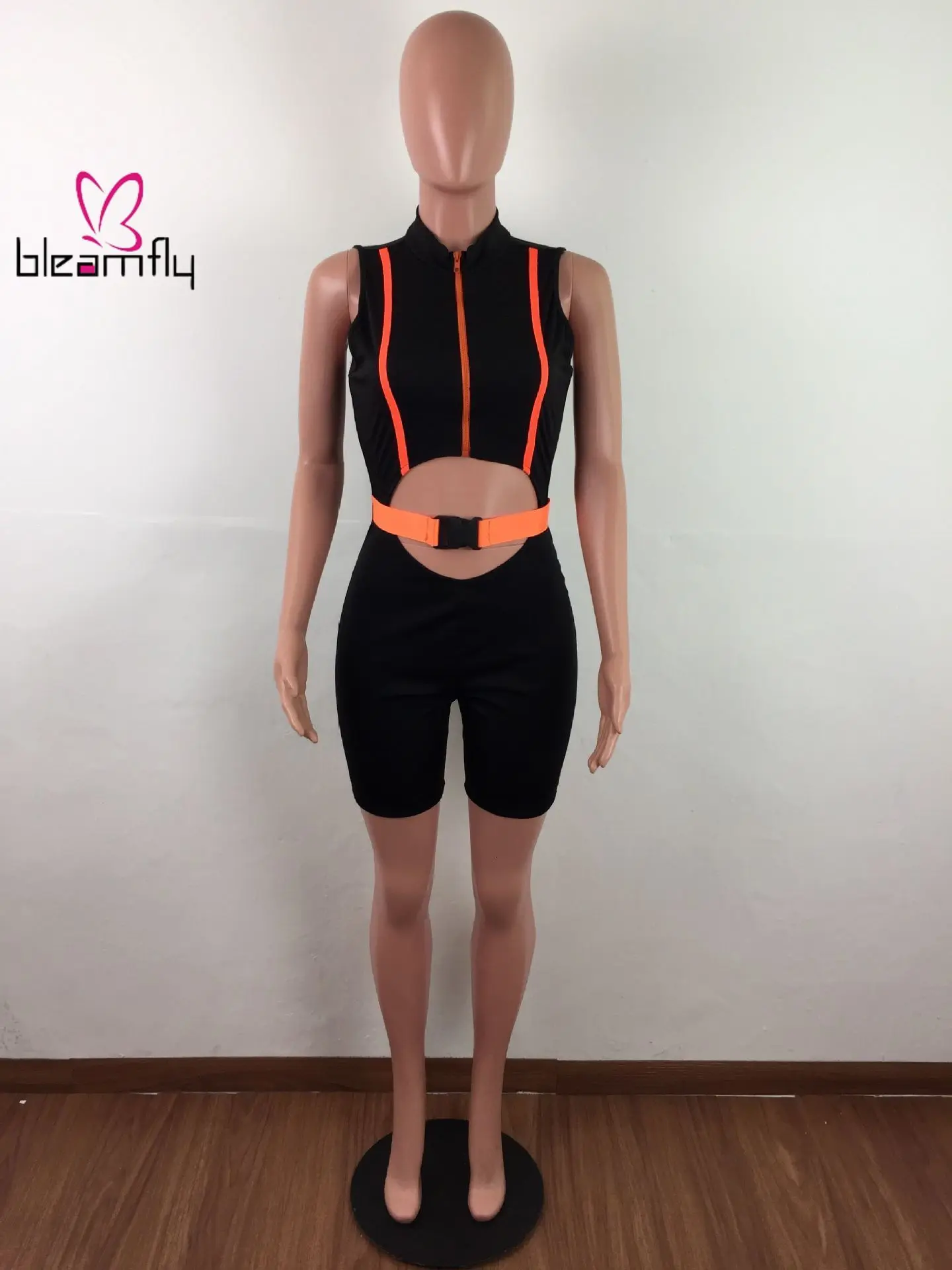 2019 Женский Летний комбинезон на молнии с пряжкой вырезами талии без рукавов