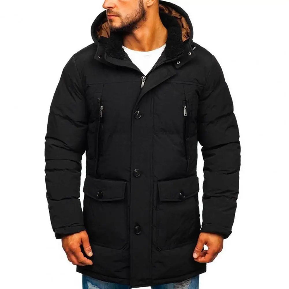 

Men Hooded Jacket Thickened Zipper Closure Stand-up Collar Single Breasted Winter Jacket Men Coats куртка мужская