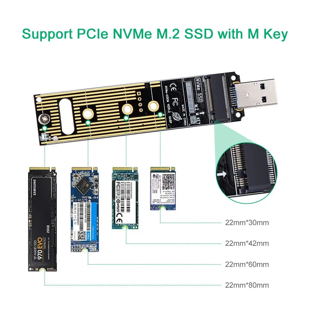 Адаптер M.2 NVME USB 3 1 M-Key NGFF для USB-кардридера Gen 2 мостовой чип с 10 Гбит/с 2242/2260/2280 |