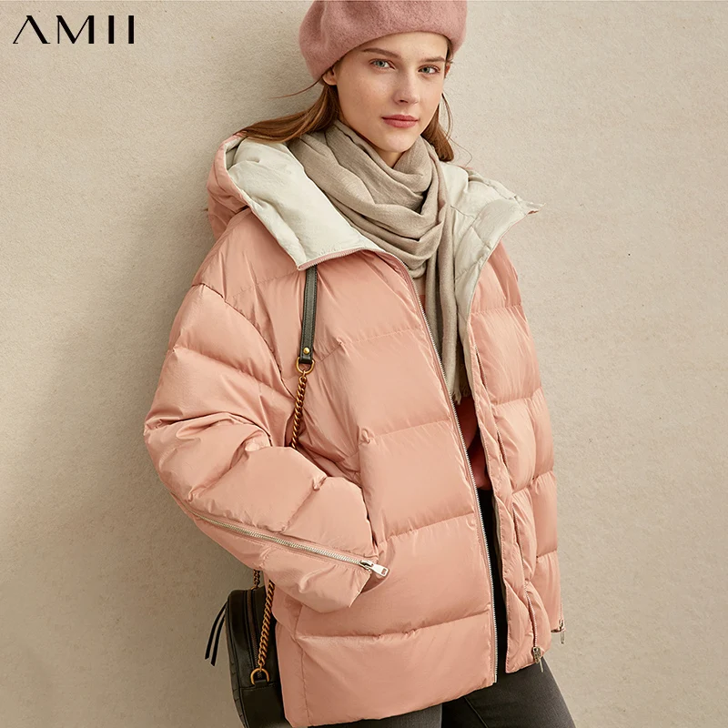 Amii модный пуховик зимний женский Повседневный теплый свободный с капюшоном 11970436