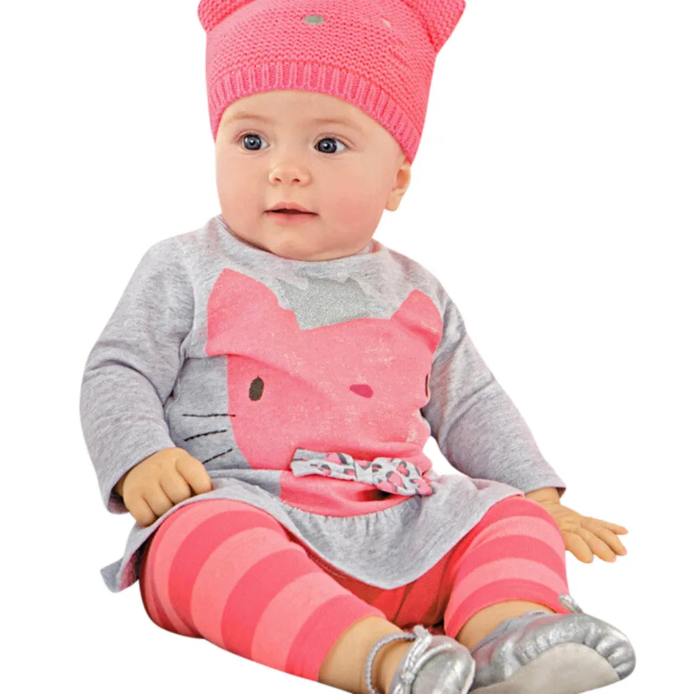 Комплект одежды для маленьких девочек Осенний хлопковый топ с длинным рукавом и