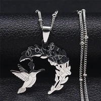 boho animal hummingbird flower tree stainless steel chain necklaces for menwomen silver color bird jewelry collares n2218s04