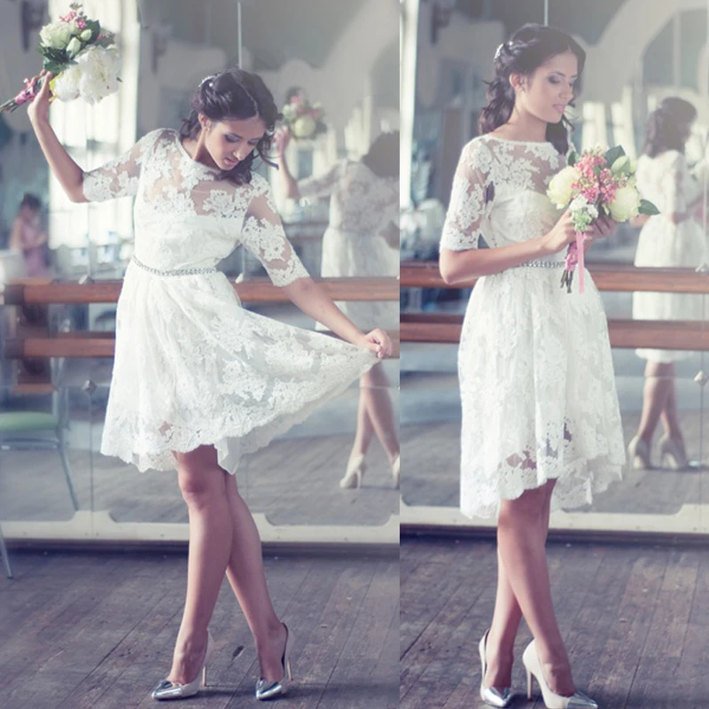 Бесплатная доставка vestido de noiva casamento короткое Кружевное Свадебное платье Лидер