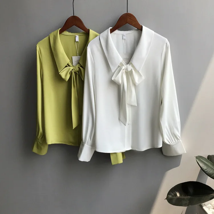 Новинка Осенняя рубашка в Корейском стиле с бантом женская шифоновая свободного