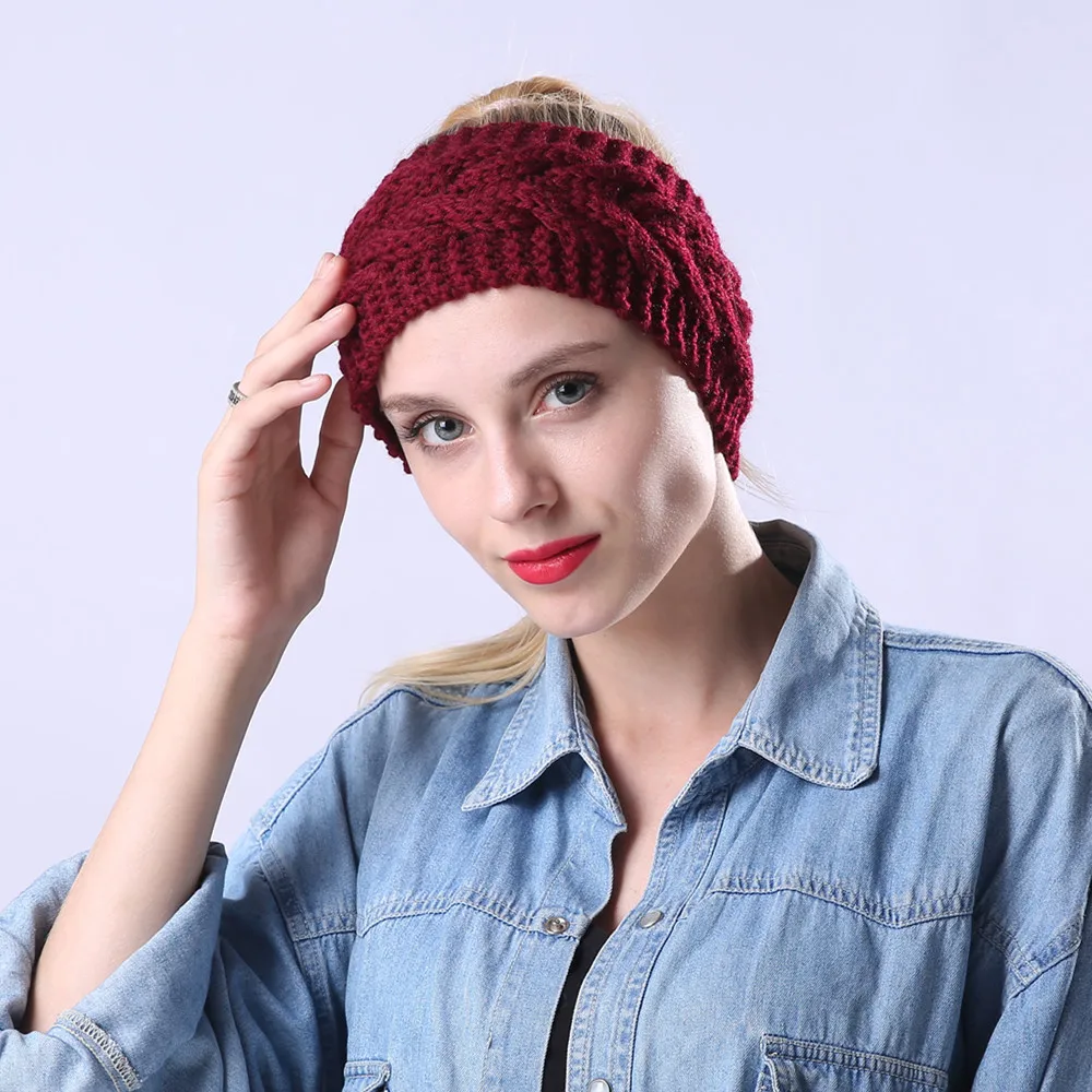 Повязка на голову женская зимняя вязаная широкая с бантом Дамский тюрбан