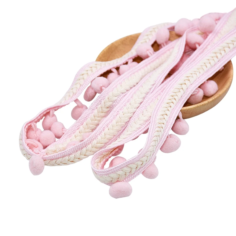 light pink 1 метр винтажная кружевная обрезанная лента 1,2 см помпон лента с бахромой с шариками ремесла кружевные аксессуары для шитья украшения DIY материал одежды - Цвет: light pink