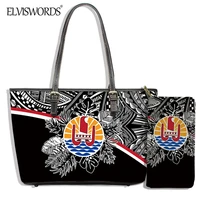 elviswords french polynesia tahiti flag print womens pu leather tote luxury 2pcs bag set large capacity handbag and purse