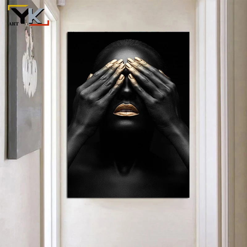 HD печать черный и золотой Африканский Обнаженная Картина на холсте женщина