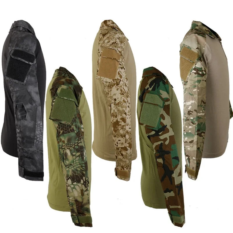 Камуфляж Тактический рубашка армейские футболки Для мужчин быстросохнущая с