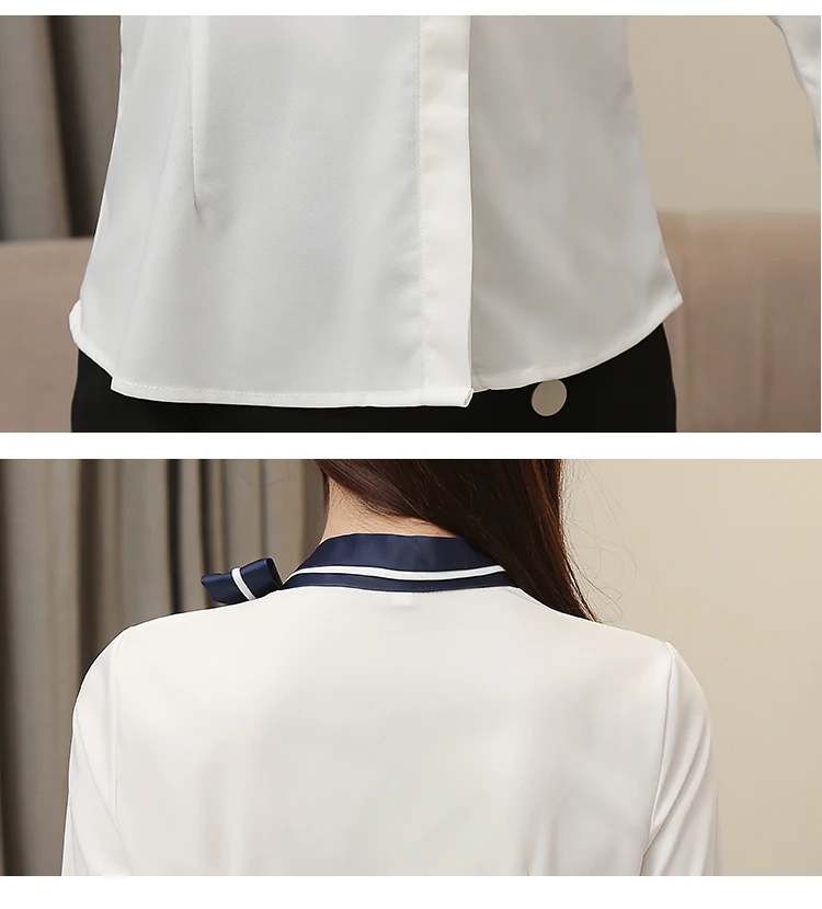 

Fashion Autumn New Solid White Shirt Stand Butterfly Knot Collar Chiffon Shirt Long Sleeve Women Tops Office Lady 5715 50