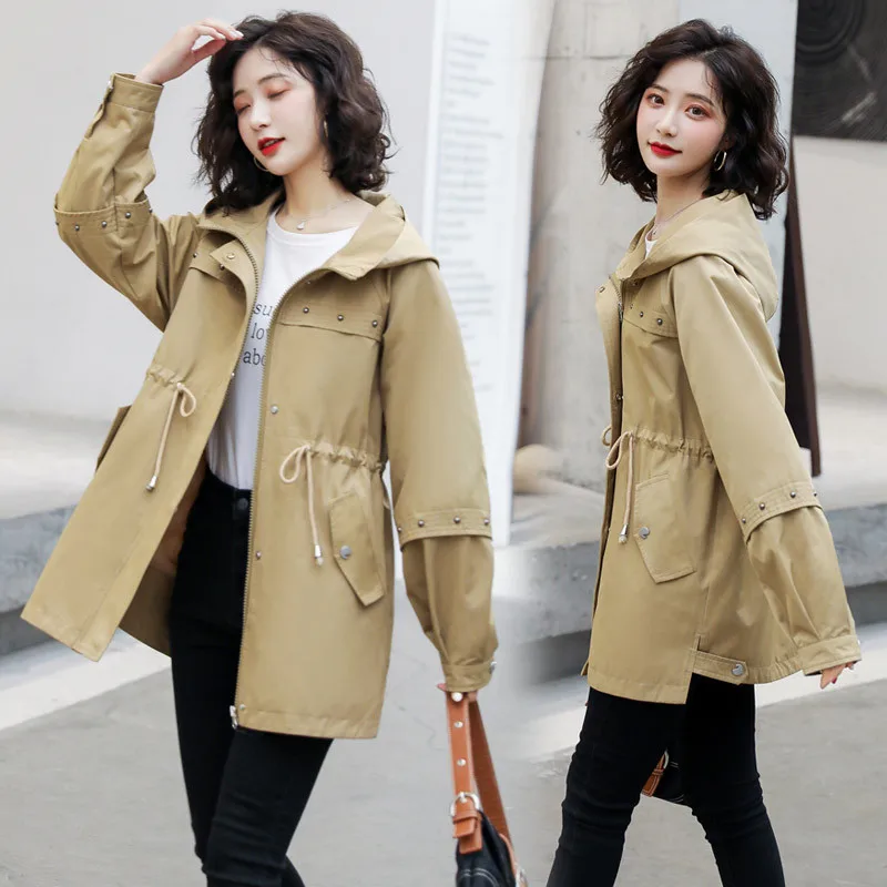Новинка 2020 Женский тренчкот верхняя одежда с капюшоном на весну и осень