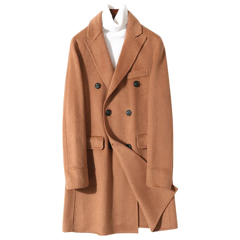

Wool Coat Men's Autumn and Winter Long Double-sided Nylon Wool Coat British Style Men's Cashmere Woolen Coat Trend