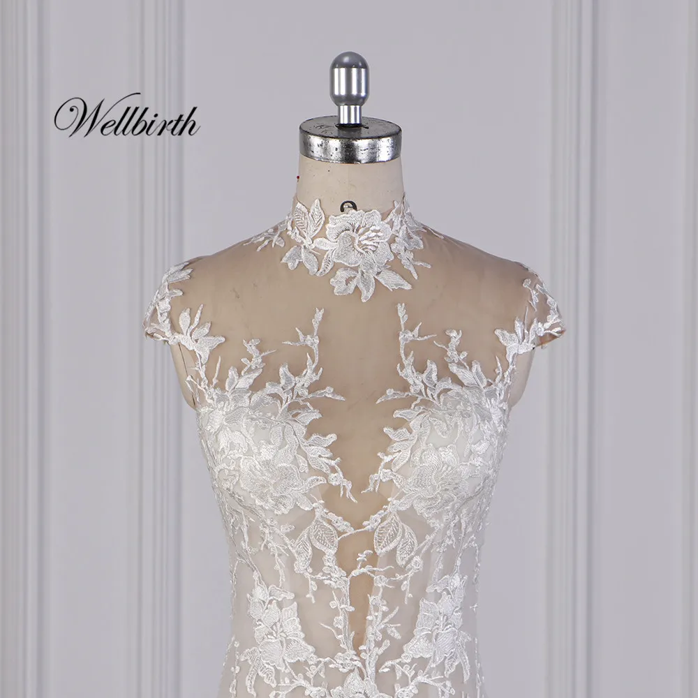 100% реальное изображение Wellbirth Vestido de novia милое tull молния сзади Русалка свадебное