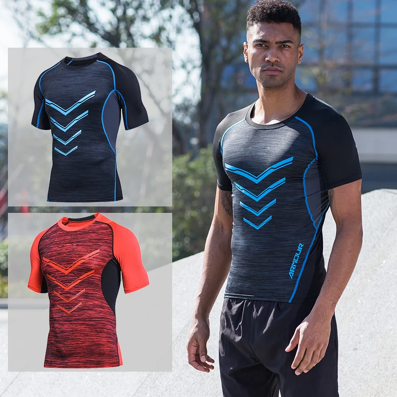 Быстросохнущие Компрессионные Мужские футболки с коротким рукавом футболка для