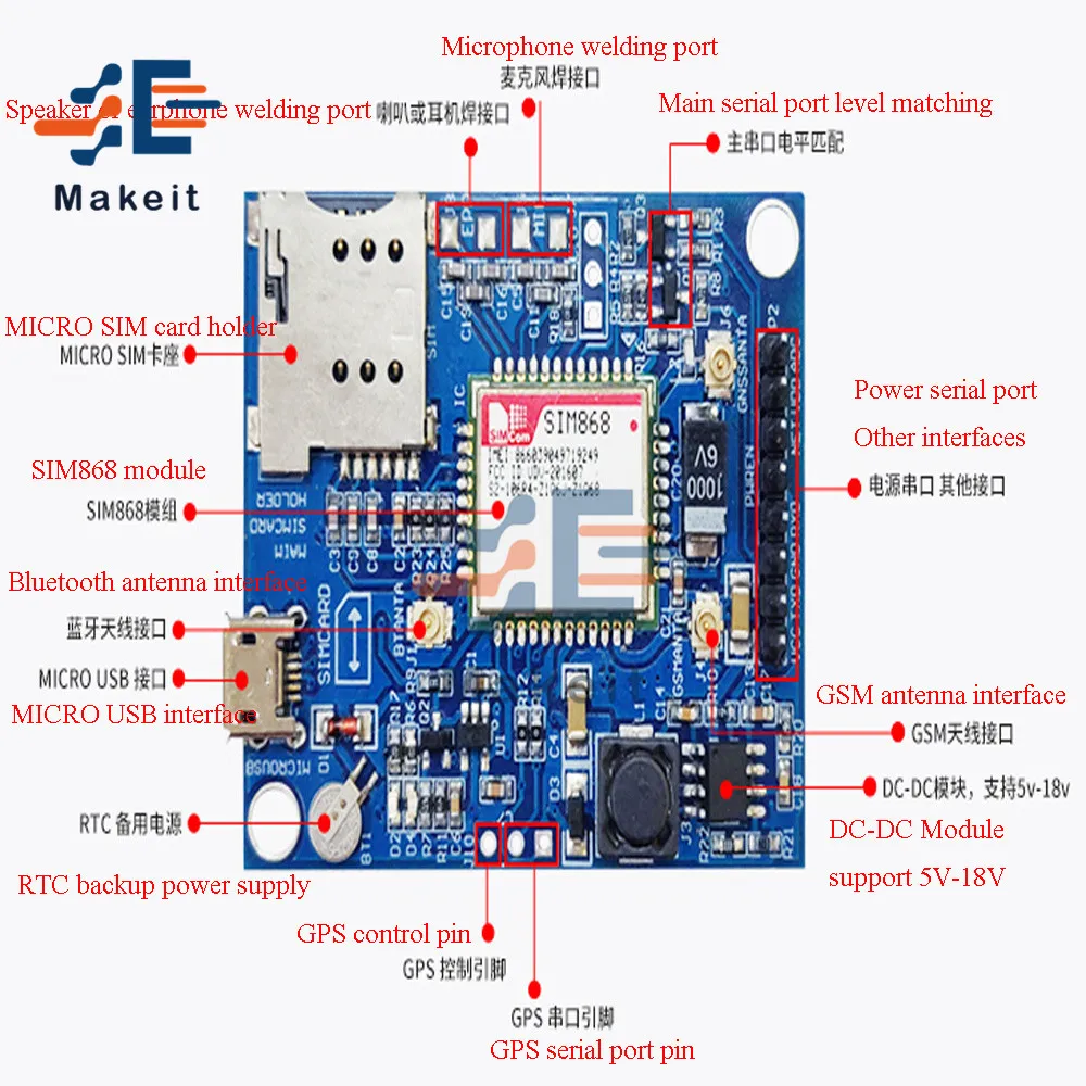 Макетная плата SIM868 модуль GSM/GPRS/Bluetooth/GPS замена SIM808with STM32 51 программа для Raspberry Pi