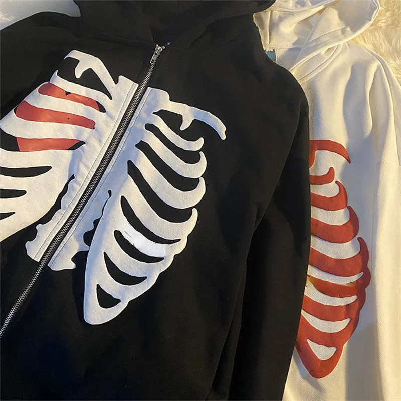 

female Autumn and winter 2021 women's loose skull print Hoodie cardigan sweater zipper long sleeve jacket fashion
