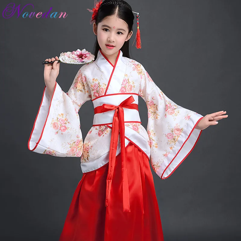 Trajes de baile tradicional chino Hanfu para niños, vestido de escenario, traje de baile nacional Hanfu