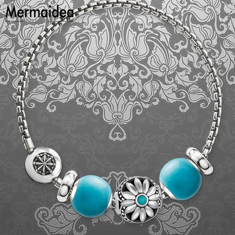 Браслет цепочка с синими черепами 2020 Новинка Посеребренная Карма модные