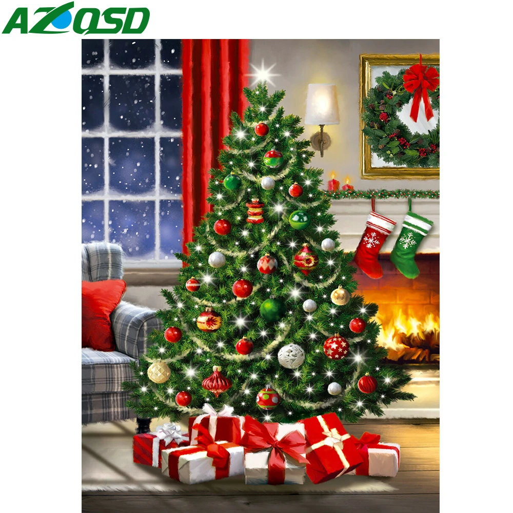 

AZQSD 5d бриллиантовый рисунок Рождество Бриллиантовая вышивка с изображением дерева Пейзаж снег ручной работы Домашний Декор подарок Рукоде...
