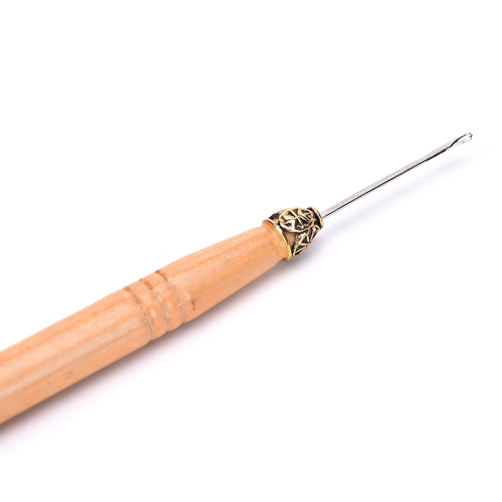 

1PC Braiding Wig Tools Wooden Handle Crochet Hook Threader Pulling Needle For Linking Micro Rings/Loop Needle Hair Extension