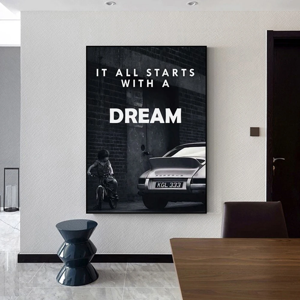 

motivational poster it All Starts with a Dream Canvas Painting Black and White Room Wall Decor Art Prints Decoration for Home