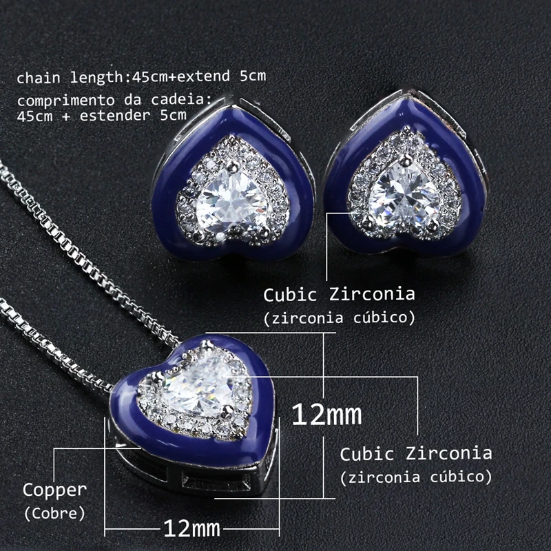 Newranos эмалированные Ювелирные наборы в форме сердца циркониевые Подвески