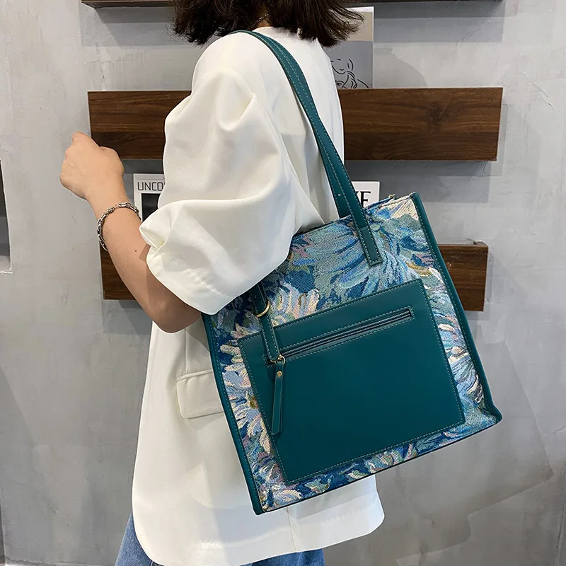 

Luxury One-shoulder Printing Fashion Handbags Simple 2021new High-quality Niche Oil Painting Bag Handbag Large Capacity Tote Bag
