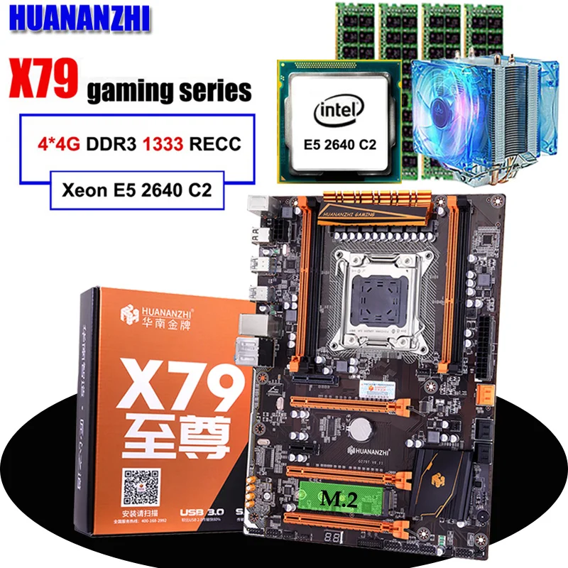 Bestellen HUANANZHI X79 Motherboard CPU RAM Für Gaming Hallo-Speed M.2 SSD Slot M.2 WIFI Port Xeon CPU E5 2640 CPU Kühler 16G RAM 4*4G RECC