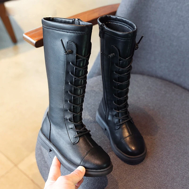 Новинка Зимние детские сапоги до колена Обувь из искусственной кожи для