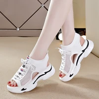 2021 sandal summer new womens shoes sneakers platform flat heels comfortable hollow heel with platform and breathable mesh 5cm