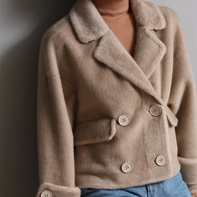 

2020 autumn and winter wear new suit collar leopard print gold mink short coat temperament plush coat fashion cardigan women