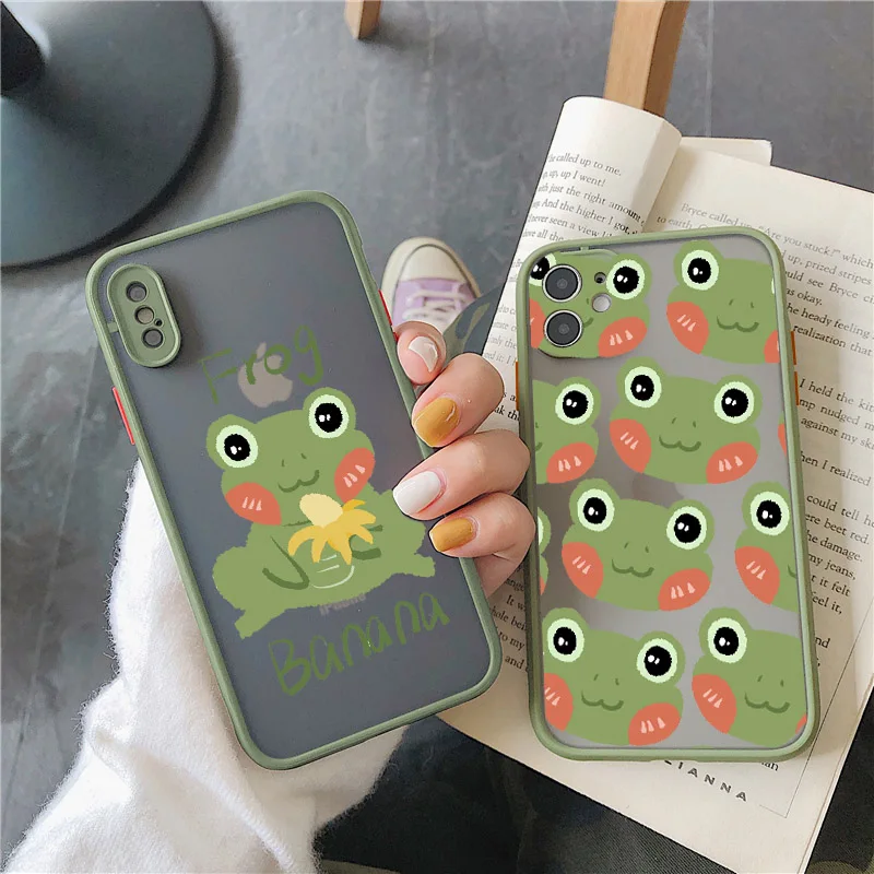 

Mint green Funny The Frog cute cartoon Phone Case For iPhone 12 11 pro MAX XR XS MAX X 6S 7 6 8 Plus SE 2020 PC hard Case Couple