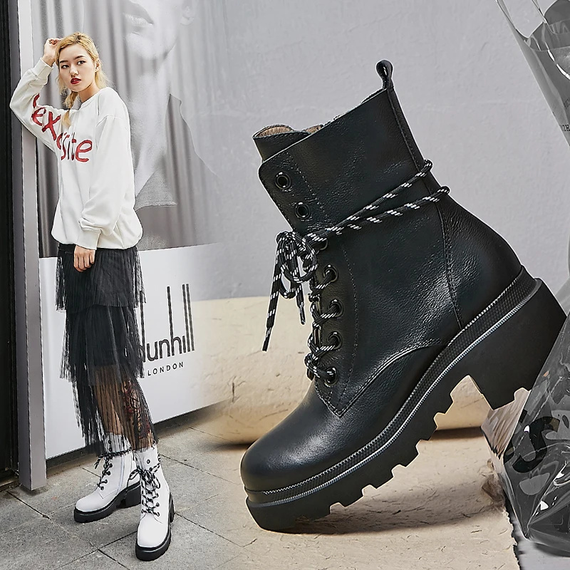 Женские ботинки ботильоны из натуральной кожи Цвет черный белый Женская обувь