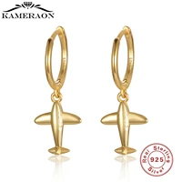 s925 sterling silver earrings airplane aircraft shape gold color hoop earrings for women cute mini circle earrings fine jewelry